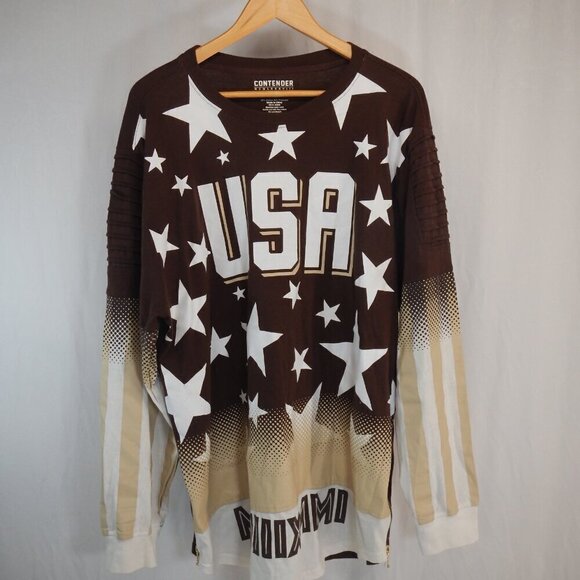 Contender Tops - Contender MCMLXXXVIII USA Graphic Long Sleeve Shirt Brown Size 3XL